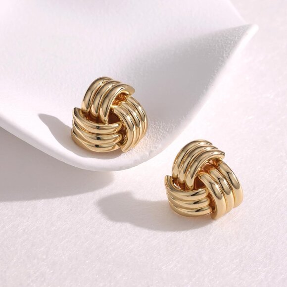 Women's Chunky Knot Lightweight Trendy Jewelry Earrings 14k Gold Plated - Picture 3 of 4